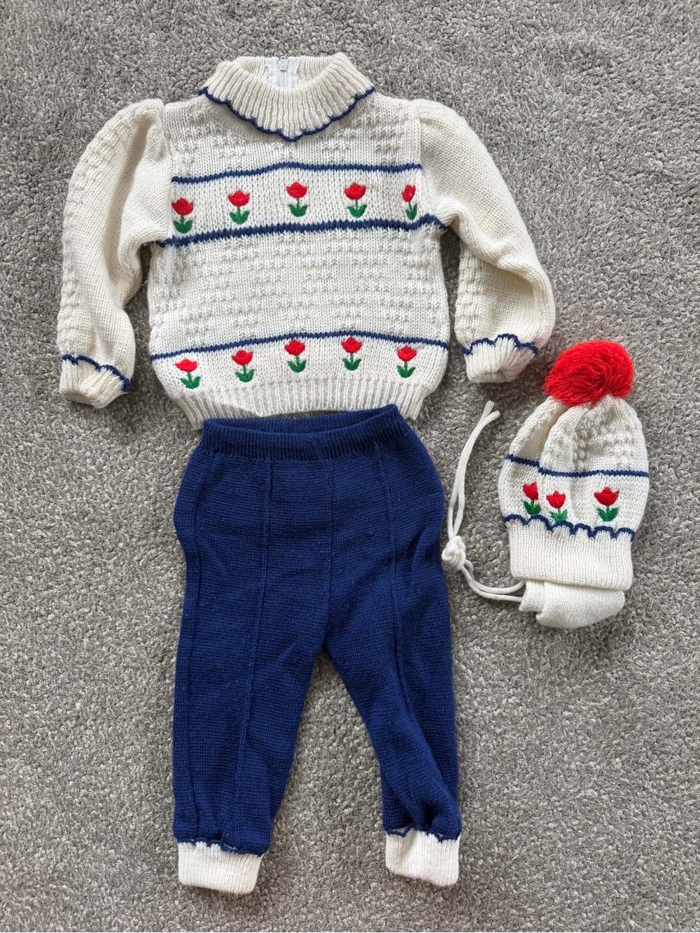 Rare Vintage Knit Tulip Turtleneck Set with Matching Pants & Hat Size 12M